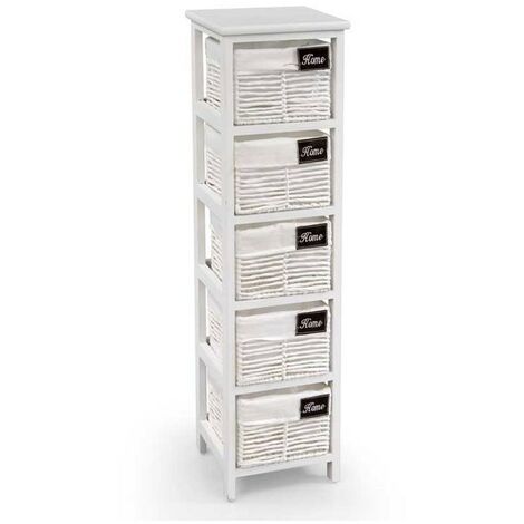 Webmarketpoint – Commode de salle de bain en bois blanc – 5 tiroirs – Dimensions 25 x 25 x 94 cm – Meuble bas de salle de bain pour espaces restreints