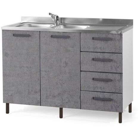 Webmarketpoint – Évier de cuisine en bois mélaminé gris ciment avec tiroir – Dimensions 120x50x85 cm – 2 portes avec finition noire – Fabriqué en Italie
