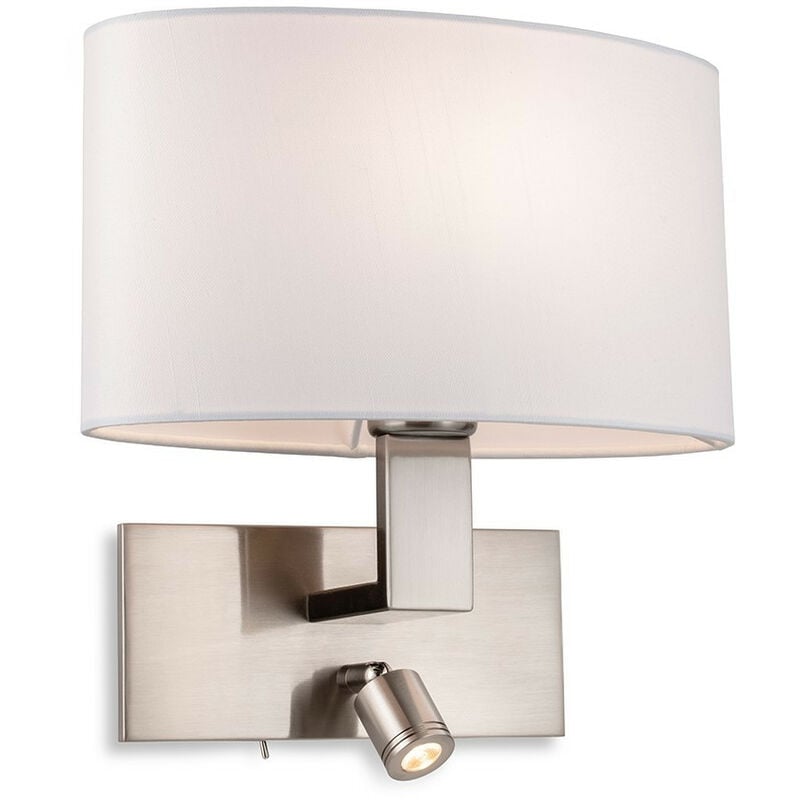 Firstlight Webster - 1 Light Indoor Wall Light with Reading Lamp Brushed Steel, Cream Shade, E27