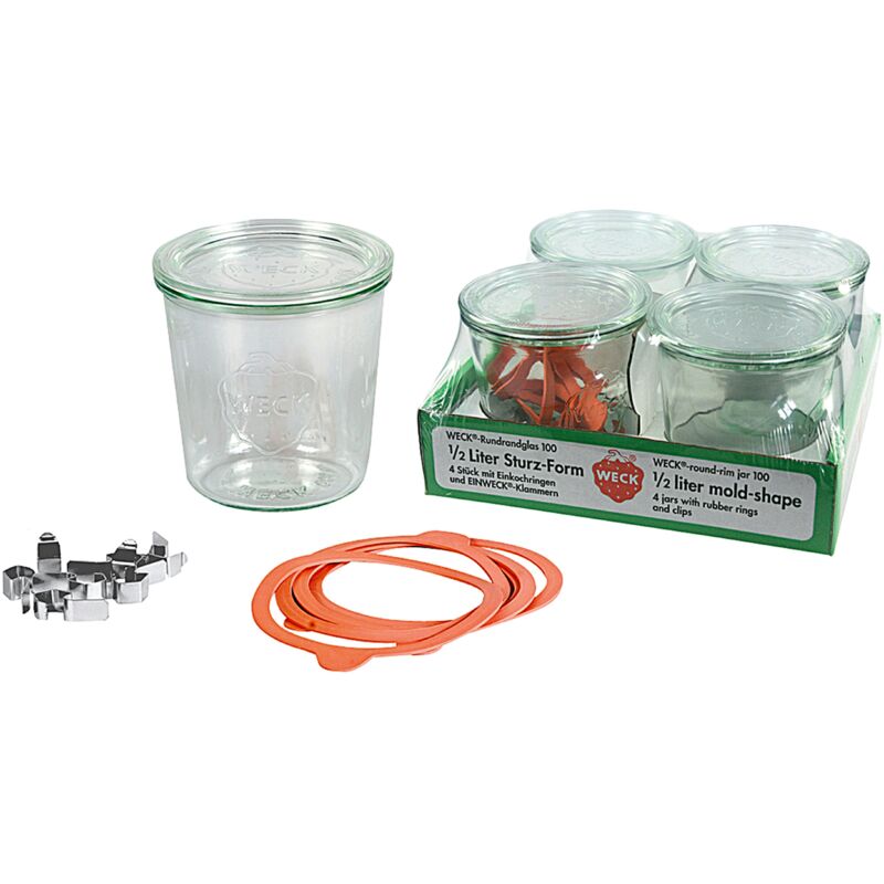 Rundrandglas Sturz 0,5 l 4er Tray mit Deckel, Ring und