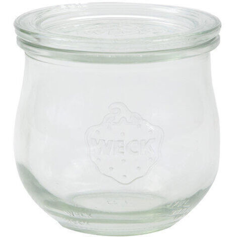 Weck RR80 - Juego de 6 tarros de conserva, 370 ml, con tapa de cristal y anillas en caja original de Weck (tapa de cristal y anillos)