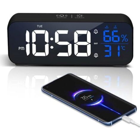 Wecker, LED-Spiegel-Digitalwecker mit Schlummerfunktion, großer Bildschirm mit Temperaturanzeige, Wecker, USB-betriebener Lichtwecker, Wecker mit 12/24H