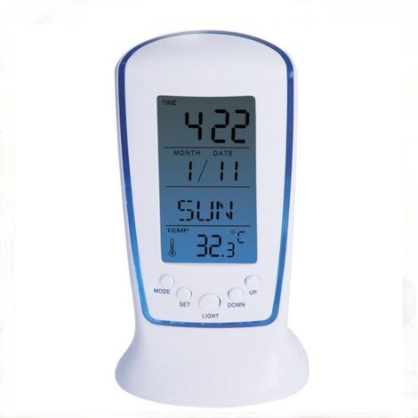 Wecker mit Thermometer und Temperaturanzeige, digitale LED-Elektronik, blaue Hintergrundbeleuchtung