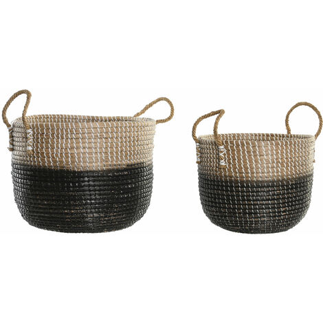 Wedded Basket Set 2 41x41x30 Natural Grasmaterial Mehrfarbige Farbfamilienkörbe und Kisten Details