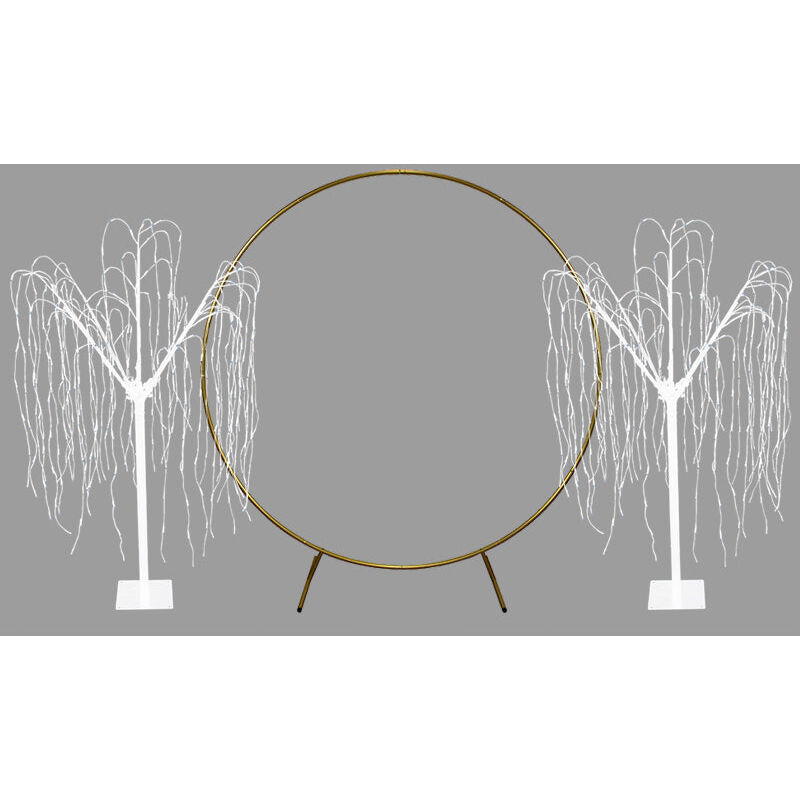 Wedding Moongate Gold Arch 2m/200cm & 2 x Weeping Willow Light Up - Gold