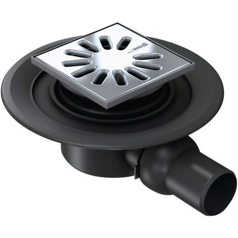 Wedi – Bonde de douche horizontale DN50 – Grille carrée inox 115x115mm – Capacité 0,80 l/s – Profondeur d'encastrement 130mm – 77000011