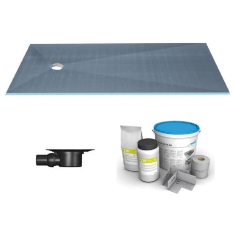 Wedi - Receveur écoulement centré sur la largeur Fundo primo + ecoulement grille carrée + kit d étancheité