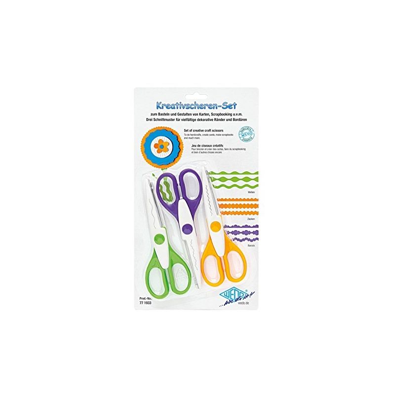 Wedo - 0771933 kreativ kit de ciseaux de coupe ondulée, crochets en métal de coupe, ébarbé large trous poignée, contenu: 3 pièces