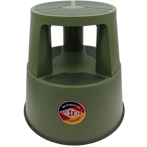 WEDO x FRNK - Sgabello con rotelle Super Step – Robusto sgabello in plastica, certificato TÜV/GS secondo EN 14183-F, antiscivolo, arrotolabile, Made in Germany, altezza ca. 43 cm, portata 150 kg olive