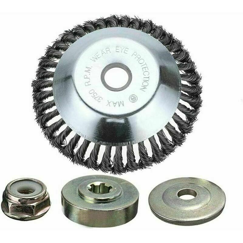 Image of Weed Brush Head with Locknut for Brush Cutter, Universal Steel Wire Weeding Tray, Grass Head Manganese Wheel Brush Spare Parts
