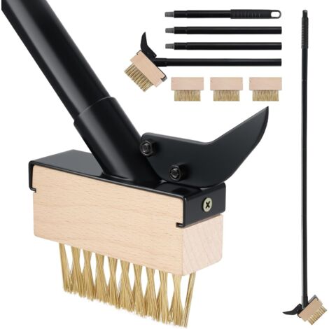 Weed Brush with Long Handle (128 cm), Manual Weeder, Garden Tool with Wire Brush and Scraper, Weeding, Moss Removal on Paths, Paths and Pavers (4 Brushes)