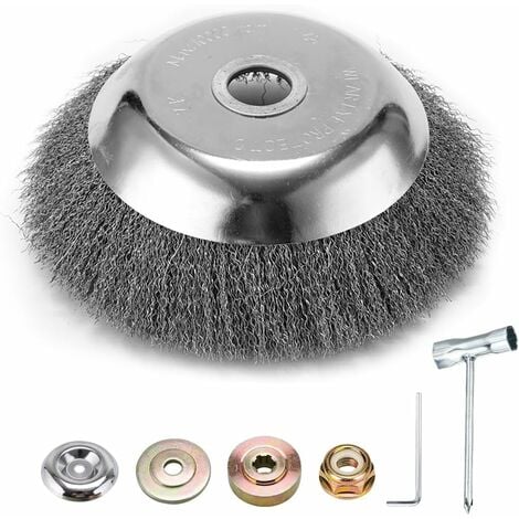 PESCE Weed Trimmer Head, Rotary Weed Brush with 7 Mounting Accessories, Steel Wire Brush Head Round Brush Cutter for Garden Street Agriculture (200 x 25mm)