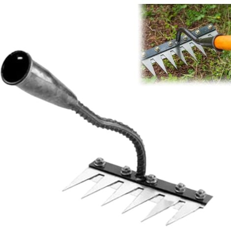 Weeding Rake,Heavy-Duty Irons Rakes,6 Teeth Carbon Steel Garden Weeding for Gardening