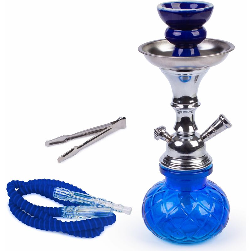 

Shisha con 1 o 2 mangueras, pipa de agua con tazón de vidrio en tamaño práctico, Hookah Orient elegante:azul, 1-manguera - azul - Weelov