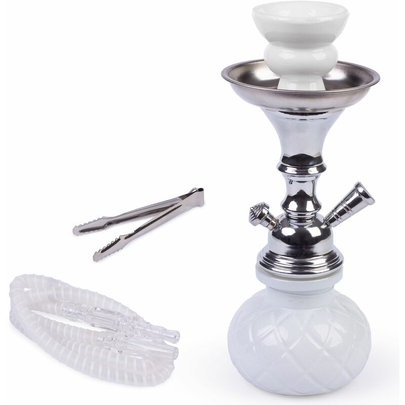 

WEELOV Shisha con 1 o 2 mangueras, pipa de agua con tazón de vidrio en tamaño práctico, Hookah Orient elegante:1-manguera, blanco - blanco