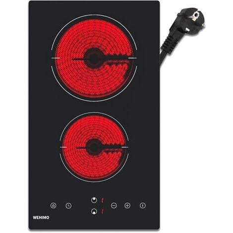 WEHIMO Domino Glaskeramikkochfeld 2 platten, 29.5cm,3000W, Einbaus Kochfelder Autark,9 Heizstufen, Überhitzungsschutz,Touch-Steuerung,Timer,Berührungssteuerung,Schwarz,Geeignet für Alle Töpfe