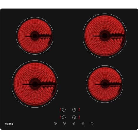 WEHIMO Domino Vetroceramica Piano Cottura Elettrico Incasso,6000W 59cm, Controllo Tocco, Sicurezza Bambini, Timer - 4 fuochi Nero