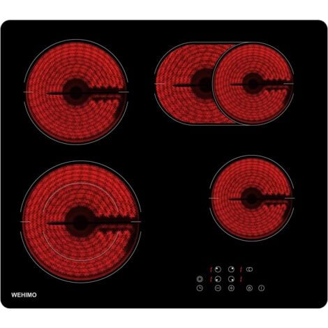 WEHIMO Domino Vetroceramica Piano Cottura Elettrico Incasso,7200W 59cm, Controllo Tocco, Sicurezza Bambini, Timer - 4 fuochi Nero
