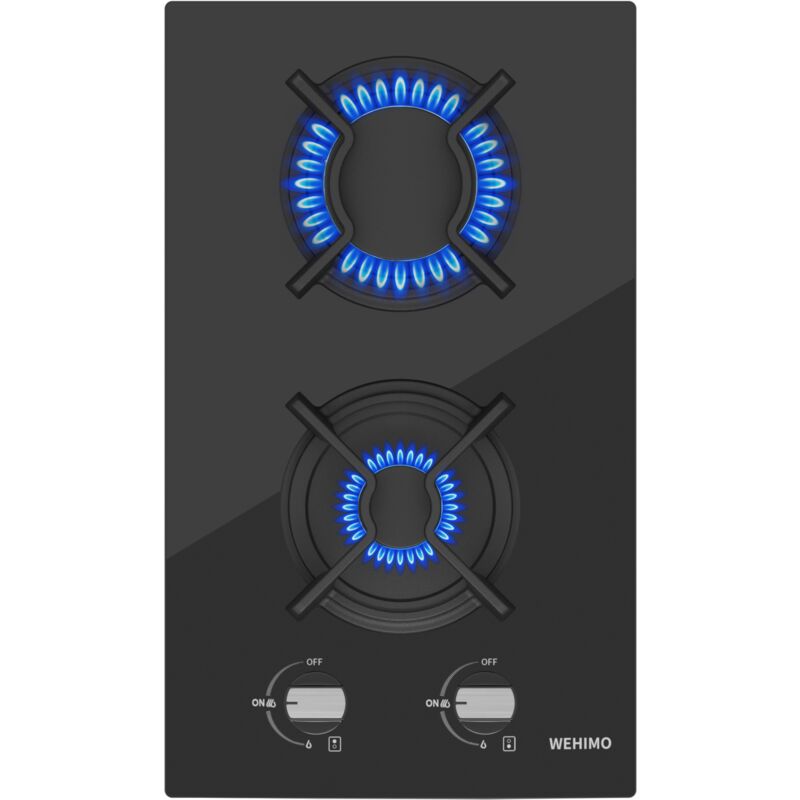 Plaque Gaz 2 Feux, Plaque de Cuisson à Gaz, Plaque à Gaz Avec 2 Foyers à Gaz, Cuisinière Encastrable, Gaz Naturel/Propane (2 Brûleurs) - Wehimo