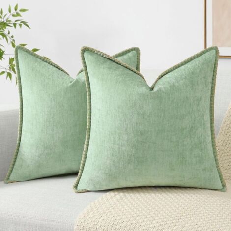 Weiche, dekorative Chenille-Kissenbezüge, 30 x 50 cm, 2er-Set, Landhausstil, Samt, salbeigrün, mit gestepptem Rand