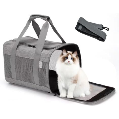 Weiche, faltbare, belüftete und atmungsaktive Transportbox für kleine Hunde/Welpen, flugtauglich, geeignet für graue Katzen und Welpen unter 5,4 kg. 38 x 25 x 26 cm