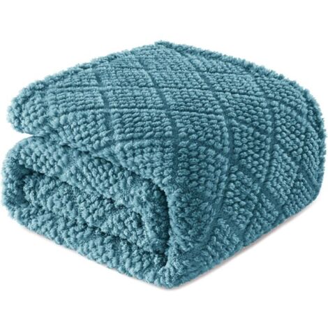 Weiche Fleecedecke für Sofa und Bett, flauschig und weich, Waffel-Jacquardmuster, für alle Jahreszeiten geeignet, leicht und warm, 130 x 150 cm, schieferblau