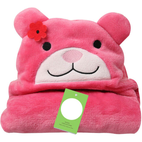 Weiche Kapuzendecke für Kinder – Korallensamt-Tiercape mit rosa Bär für Babys