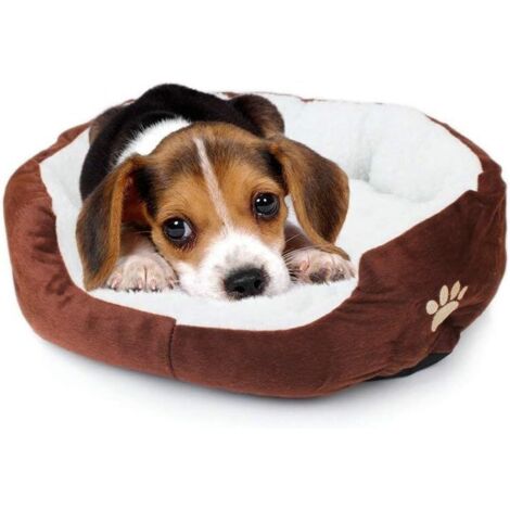 Weiche Wollnestmatte mit süßem Pfotenabdruck, bequemes Bett für Hunde, Katzen, Welpen und Kätzchen (braun)