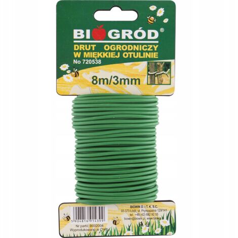 Weicher, grün beschichteter Gartendraht für Pflanzen, 8 m x 3 mm