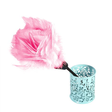 Weicher türkischer Staubwedel mit schwarzem Griff für Möbel und Autos – Rosa, L=36 cm, Federn=13 cm