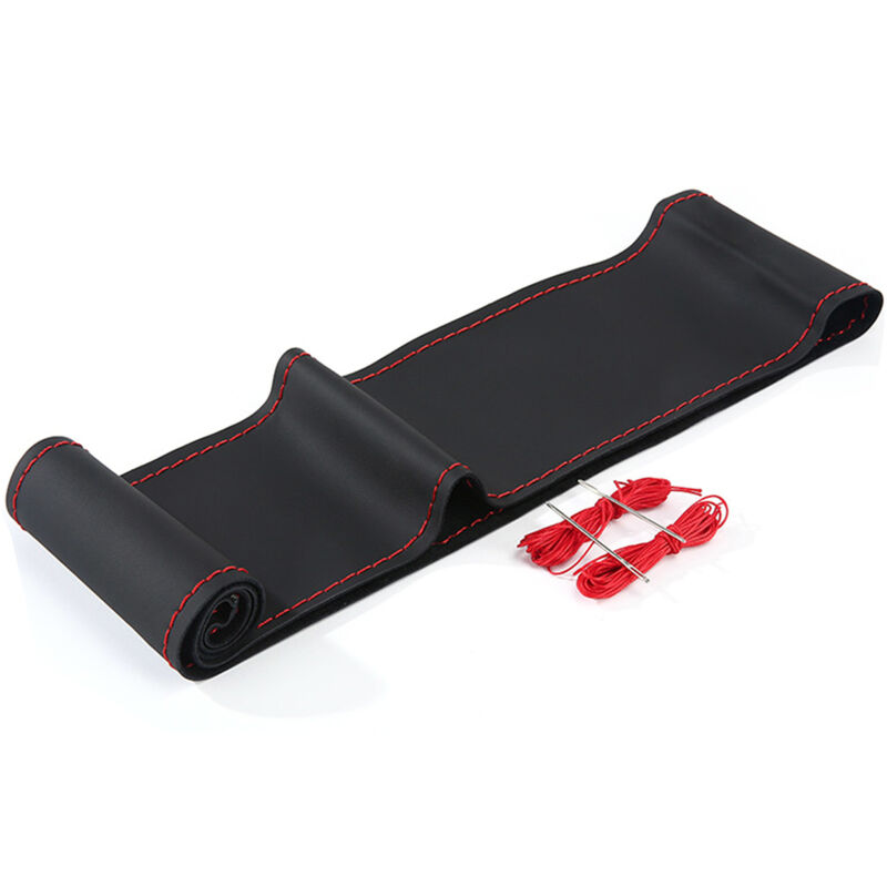Image of Weiches Leder-Lenkradbezug für das Autolenkrad mit Nadel und Faden, rotes Innenzubehör