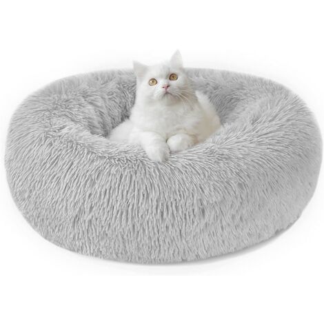 Weiches, rundes Hunde- und Katzenbett – Donut, bequemes, waschbares Bett für Katzen, kleine mittelgroße Hunde, Hellgrau