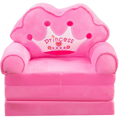 Weiches und niedliches Klappsofa für Kinder mit Armlehnen – 3-lagiges rosa Kronen-Schlafsofa für Mädchen- und Jungenzimmer