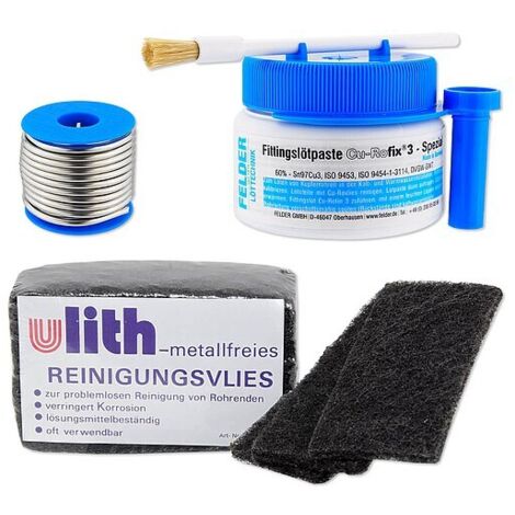 Weichlötset für Kupfer-Fittings - Fittinglötpaste + Lötzinn + 10 Stk. Reinigungsvlies GRATIS