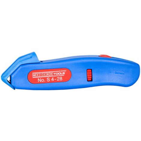 WEICON 50055328 PELACABLES NO. S 4-28, PELADOR DE CABLE REDONDO INCL. CUCHILLA DE GANCHO, ROJO/AZUL, 145