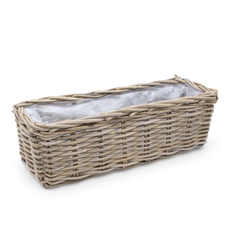 SPETEBO Weide Pflanzkasten natur - 60 cm / eckig - Rattan Blumen Korb mit Folie - Garten Deko Flechtkorb Pflanztopf Blumentopf