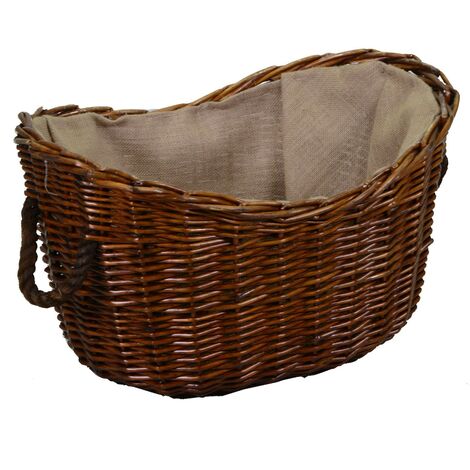 Weidenkorb mit Jutefutter mit ovalen braunen Seilgriffen cm59x43h28-36