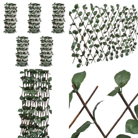 Weidenzaun-Rankgitter 5 Stk. mit künstlichen Blättern 180x30 cm - Weidenzaun - Gartenzäune - Rankgitter - Rankhilfe - Sichtschutz - Home & Living