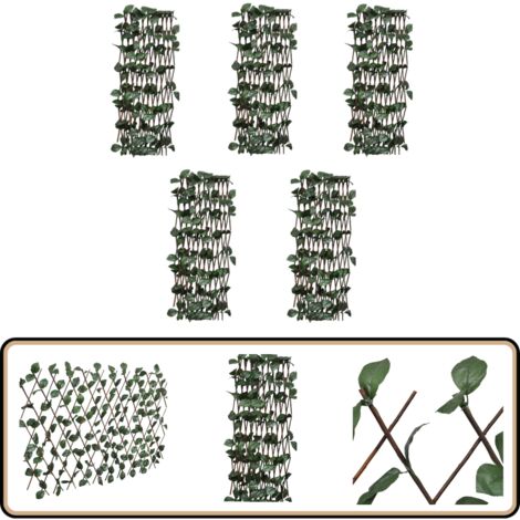 Weidenzaun-Rankgitter 5 Stk. mit künstlichen Blättern 180x60 cm - Weidenzaun - Gartenzäune - Rankgitter - Rankhilfe - Sichtschutz