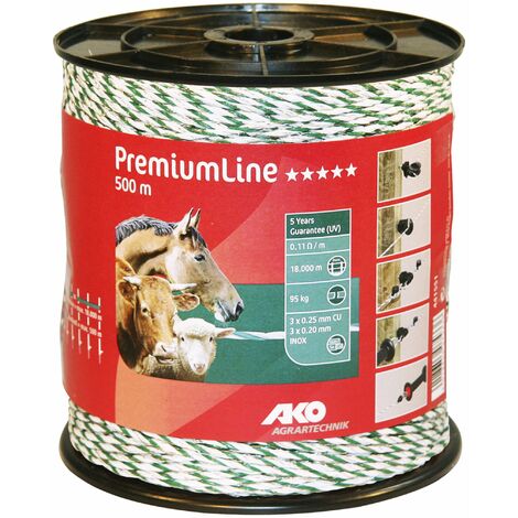 AKO AGRARTECHNIK Weidezaunlitze PremiumLine, weiß/grün, 0,11 Ohm/m, Ø 3mm, 500 m