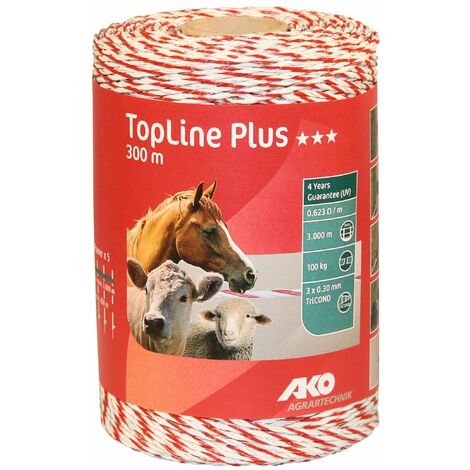 Weidezaunlitze TopLine Plus TriCOND weiß/rot 0,623 Ohm/m, 300 m