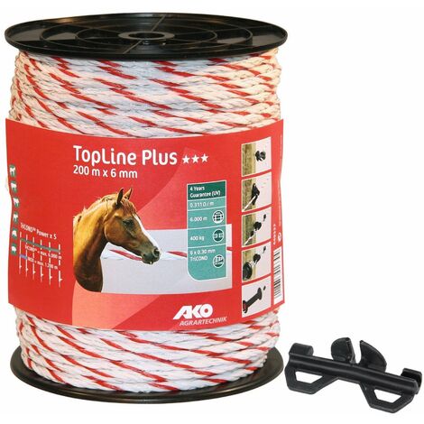 Weidezaunseil TopLine Plus TriCOND weiß/rot 6 mm, 0,311 Ohm/m, 200 m