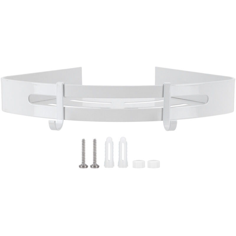 Image of Weißer dreieckiger Korb fürs Badezimmer, einlagiges Aluminiumregal fürs Hotel