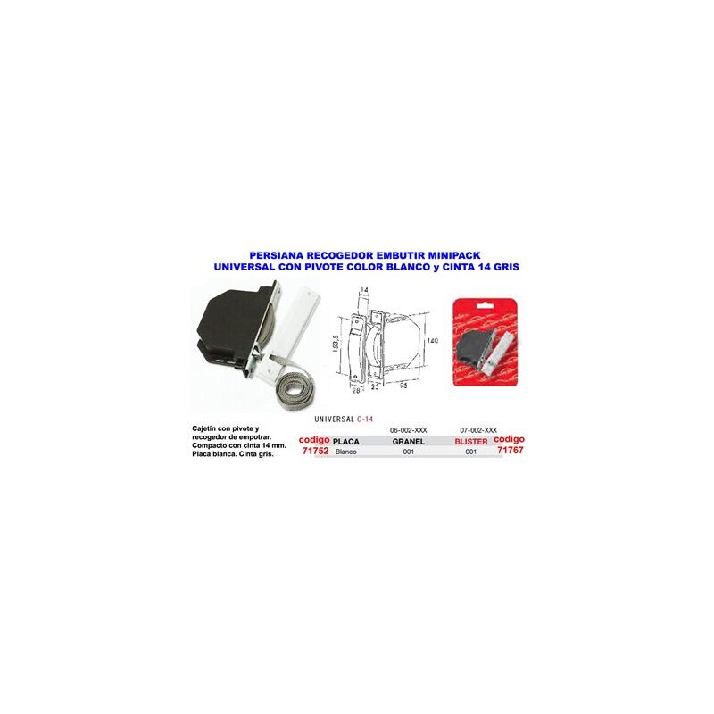 Teicocil - Weißes Kehrschaufelrollo mit 14 mm grauem Klebeband 06002001