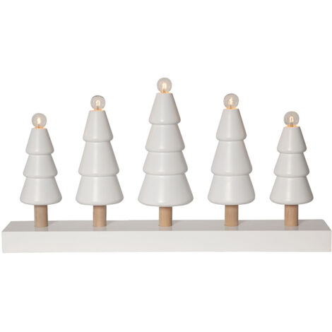Weihnachtliche Dekoleuchte Skog Tannenwald Holz 5-flammig weiß B 46cm