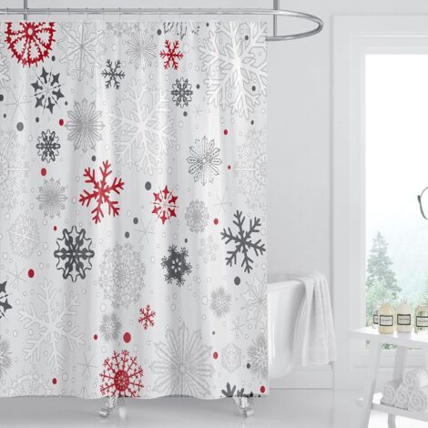 Weihnachtliche Duschvorhänge für Badezimmer mit großen und kleinen Schneeflocken (R)
