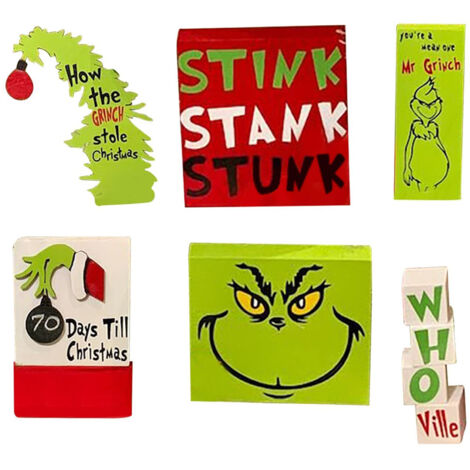 [Weihnachtliche Etagere als Dekoration] Grüne Holzschilder, Tischdekoration, Regaldekoration, Party, Feiertage, mehrfarbig, 6 Schilder