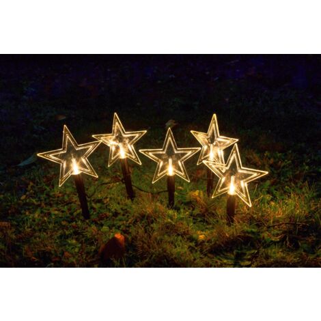 Weihnachtliche Gartenstecker-Lichterkette mit 5 LEDs Warmweiß Weihnachtsdeko  - Stern