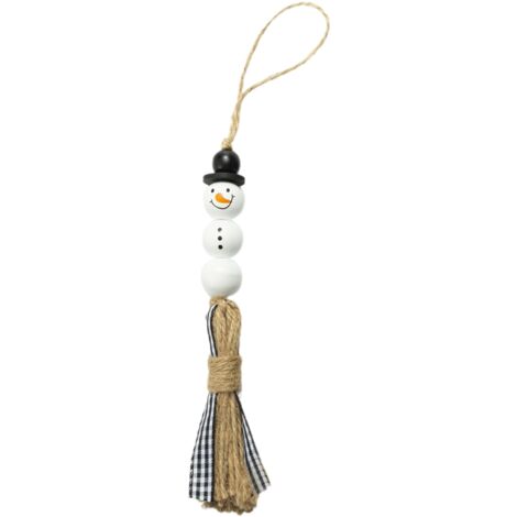 Weihnachtliche Holzanhänger, bunte Perlen zum Selbermachen eines Schneemanns