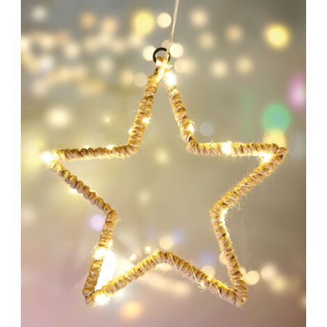 Weihnachtliche LED-Deko Tanne Stern Lichterkette warmweiß Jutekordel Fensterdeko